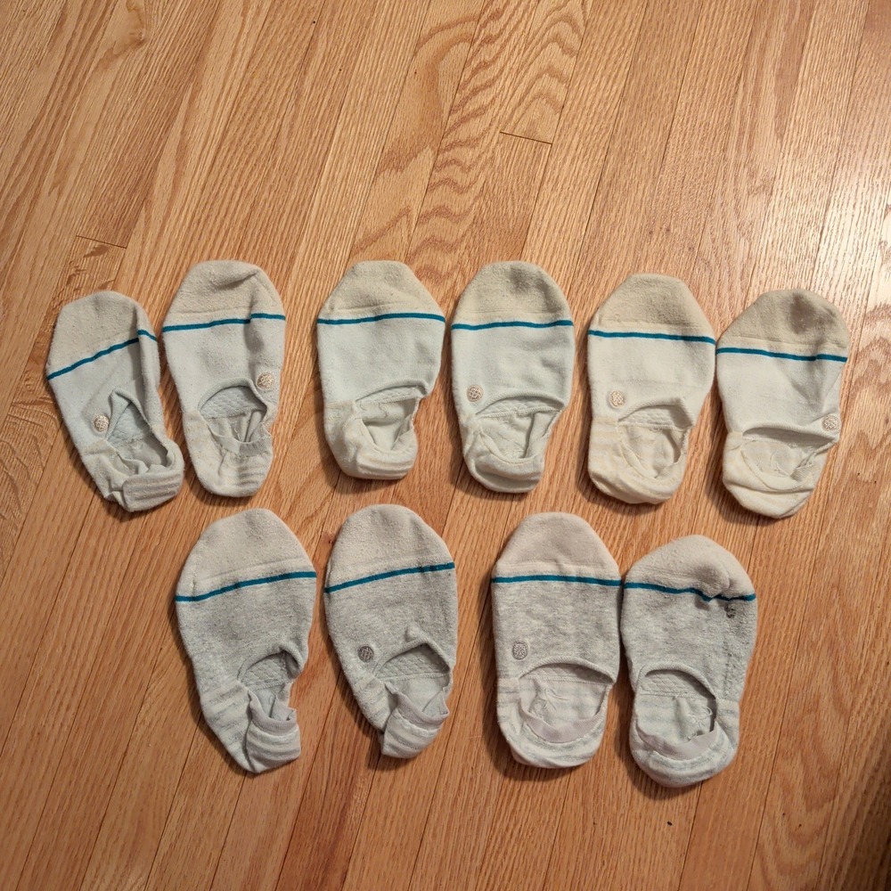 Stance Women Medium No Show Socks Lot of 5 Pairs White Striped Super Invisible